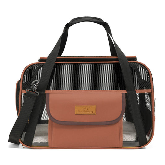 Dropshipman Pet Travel Carrier Bag in brown with breathable mesh sides shoulder strap and fleece pad