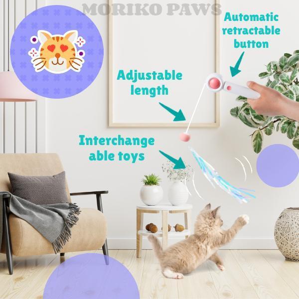 Wefulfil Retractable Interactive Laser cat toy with adjustable length and interchangeable toys in a living room