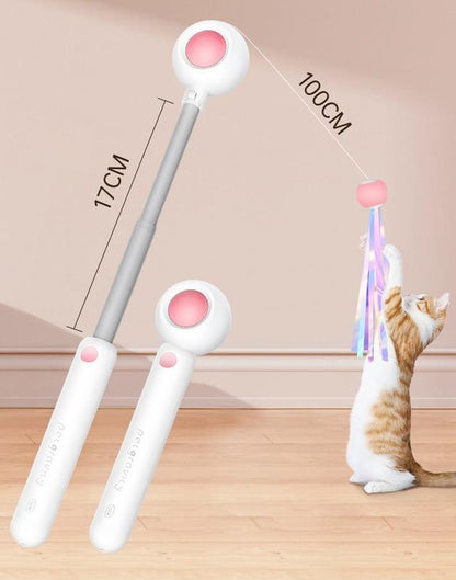 Wefulfil Retractable Interactive Laser cat toy with extendable wand and dangling ribbons for pet play