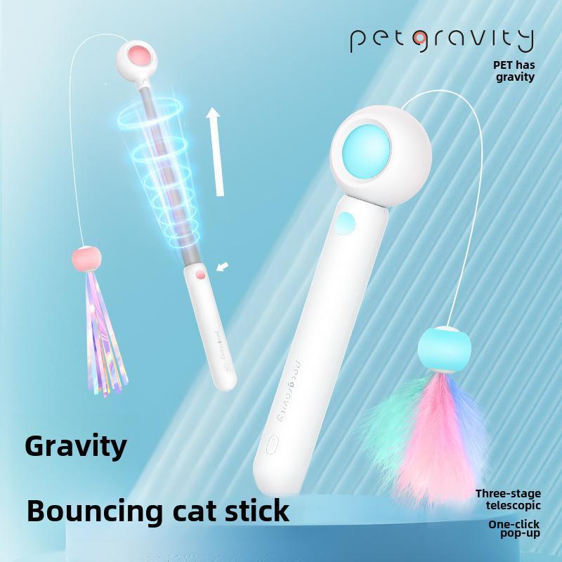 Wefulfil Retractable Interactive Laser cat toy with three-stage telescopic and colorful feather attachment