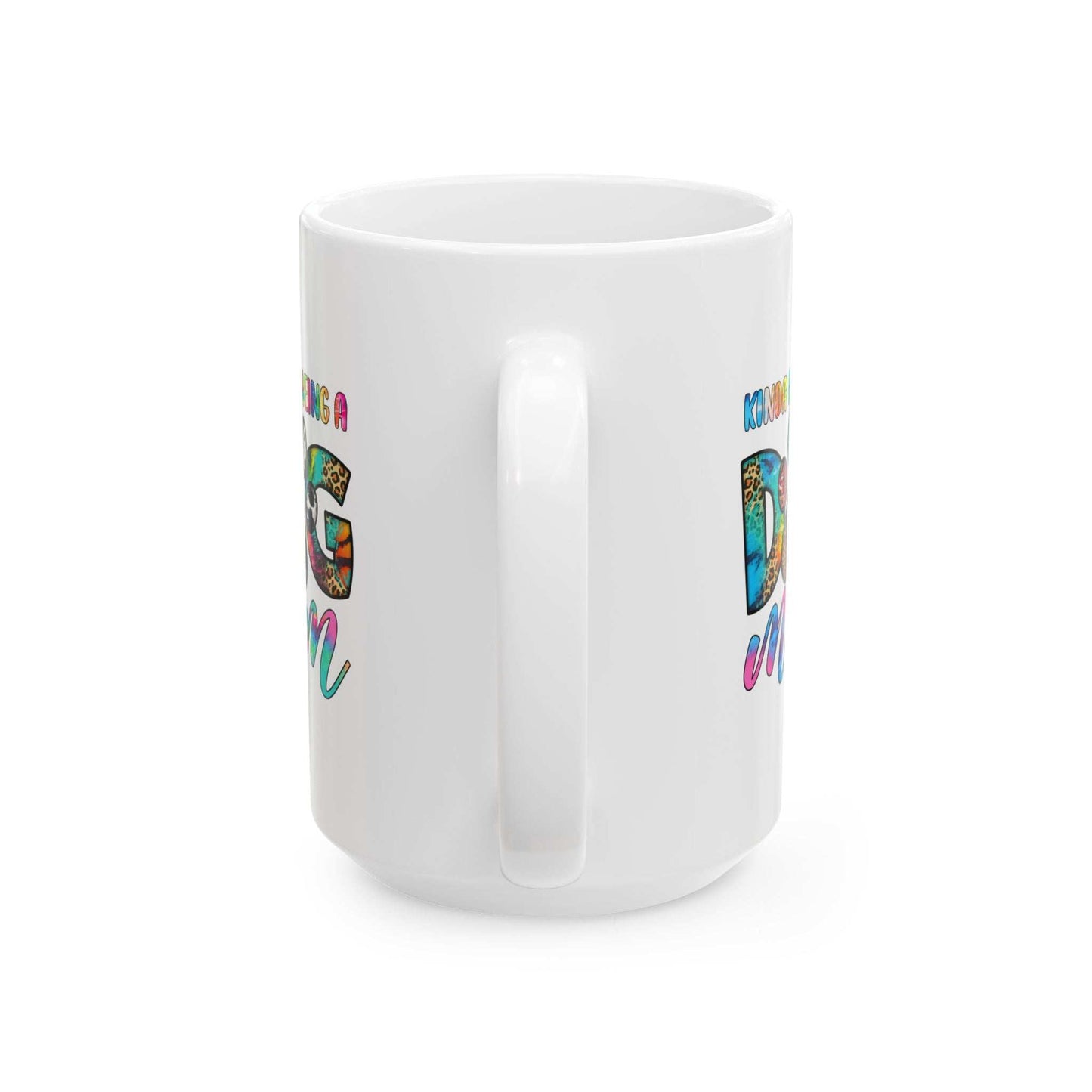 Printify white ceramic mug with handle and colorful dog mom design wrap Pet Owner Coffee Cup for pet lovers