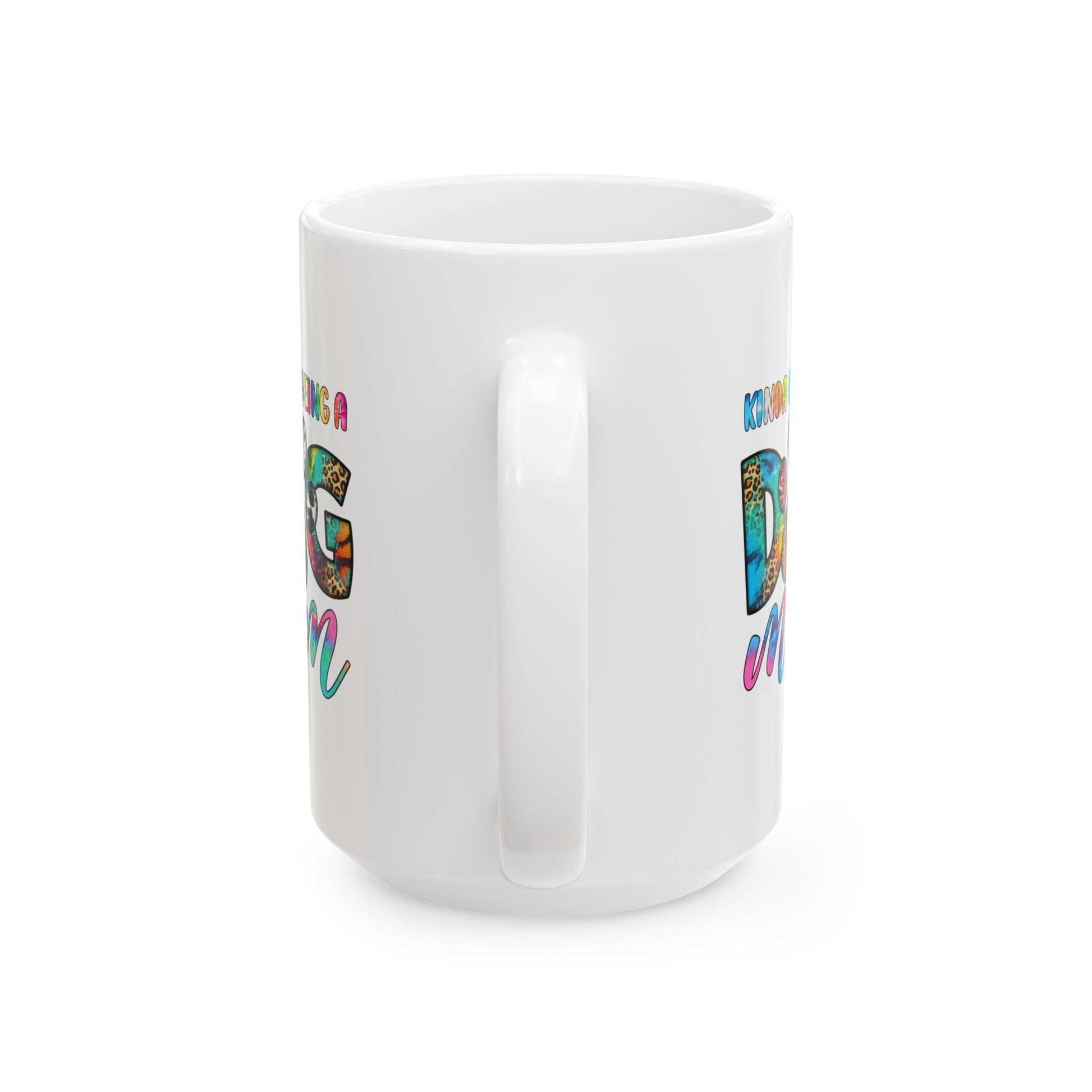 Printify white ceramic mug with handle and colorful dog mom design wrap Pet Owner Coffee Cup for pet lovers