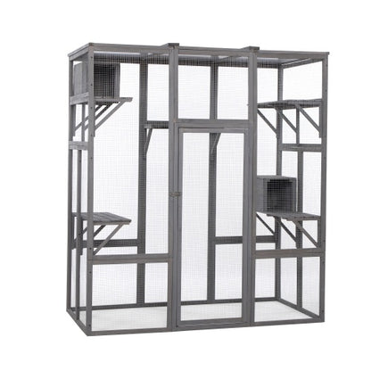 Wefulfil Outdoor Cat Enclosure Cage large gray multi level wire mesh run with platforms and nesting boxes