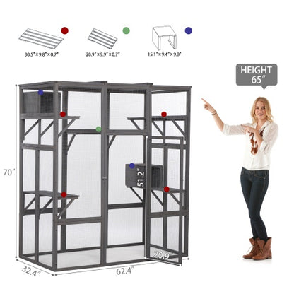 Wefulfil Outdoor Cat Enclosure Cage large powder coated metal mesh run with shelves door and roof