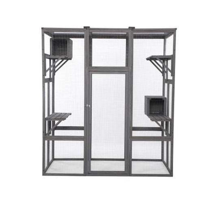 Wefulfil Outdoor Cat Enclosure Cage large gray freestanding mesh run with multiple platforms and hide boxes