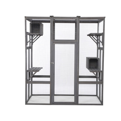 Wefulfil Outdoor Cat Enclosure Cage large gray freestanding mesh run with multiple platforms and hide boxes