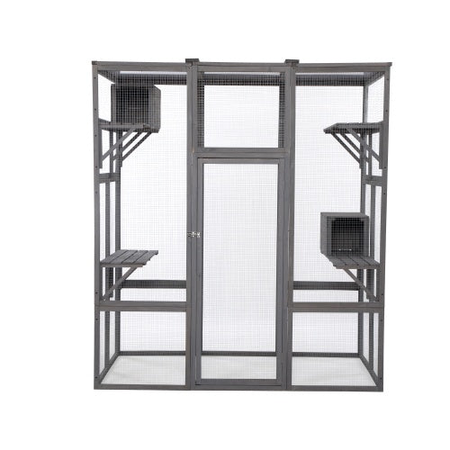 Wefulfil Outdoor Cat Enclosure Cage large gray freestanding mesh run with multiple platforms and hide boxes