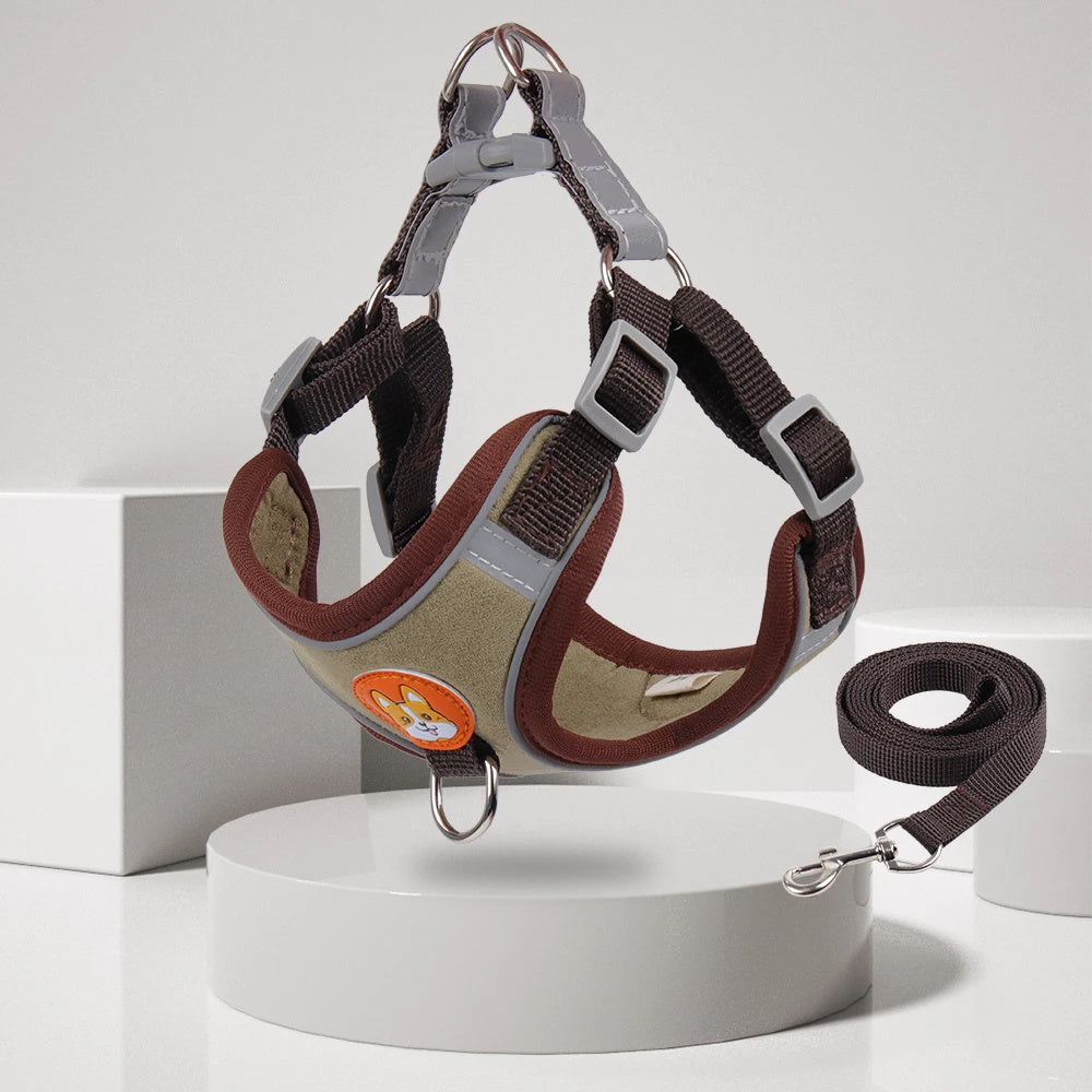 Wefulfil no pull dog harness for small dogs brown tan padded adjustable harness with leash and reflective trim