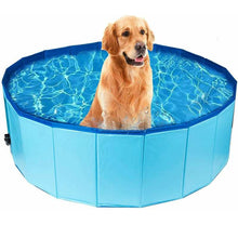 Golden retriever enjoying a blue foldable Pet Outdoor Swimming Pool by Purrfect Pet Haven for cooling off