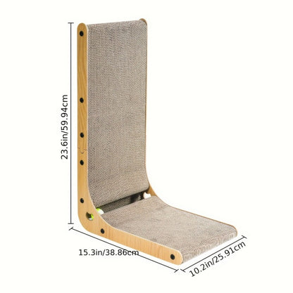 Wefulfil large cat scratching board light wood frame beige sisal curved L shape with mounting holes