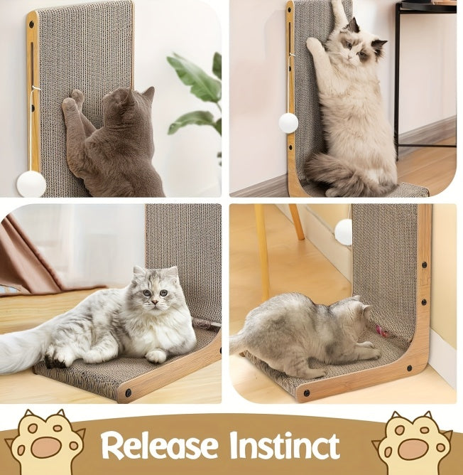 Wefulfil large cat scratching board with wooden frame replaceable sisal pad and toy ball for vertical and lounge scratching