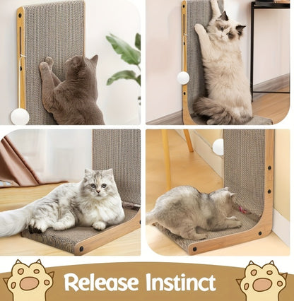 Wefulfil large cat scratching board with wooden frame replaceable sisal pad and toy ball for vertical and lounge scratching