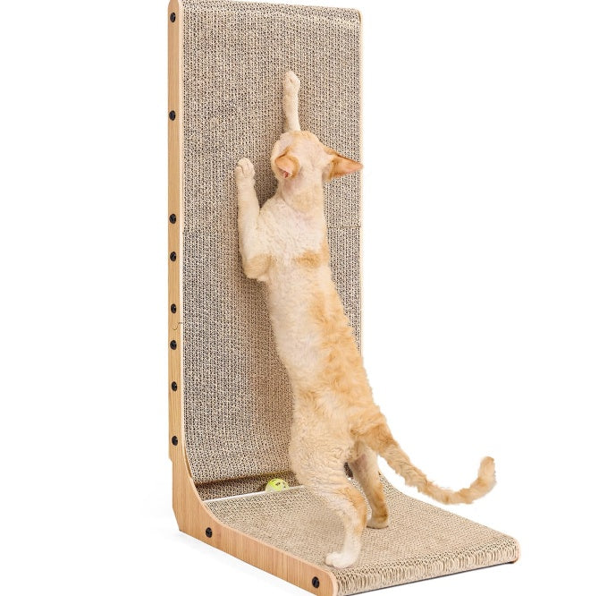 Wefulfil large cat scratching board L shaped wood frame with woven sisal surface and orange cat stretching