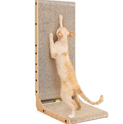 Wefulfil large cat scratching board L shaped wood frame with woven sisal surface and orange cat stretching