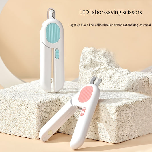 Wefulfil LED pet nail clippers white set with mint and pink grips and built in LED light for cats and dogs