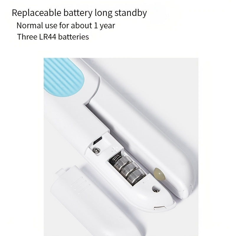 Wefulfil LED pet nail clippers open showing replaceable battery compartment with three LR44 cells