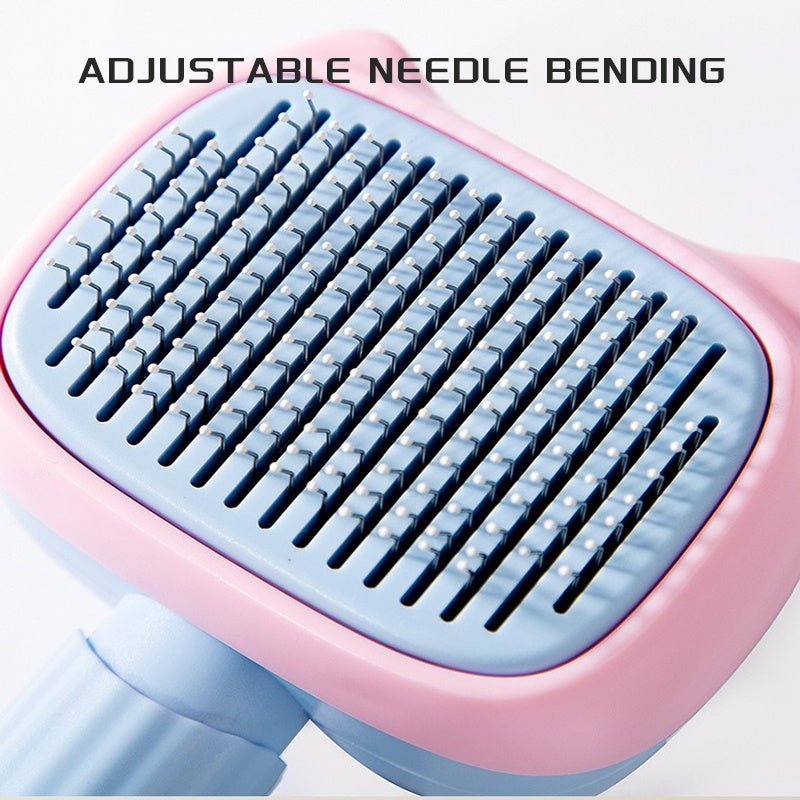 Wefulfil pet deshedding brush for dogs and cats close up of pink and blue adjustable needle head with stainless pins
