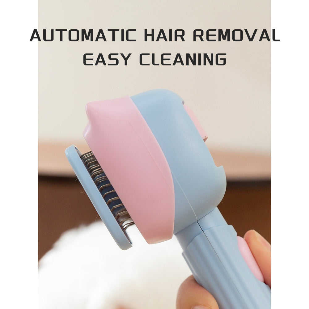 Wefulfil pet deshedding brush for dogs and cats handheld automatic hair removal brush in pink and blue