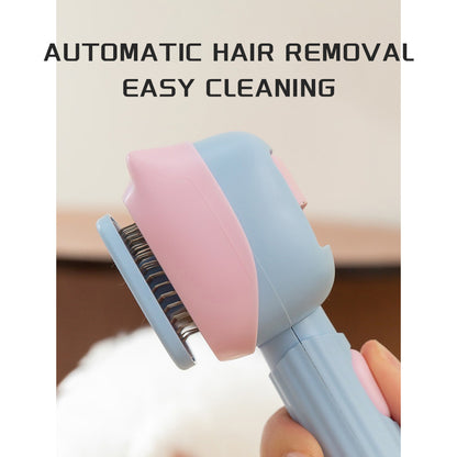 Wefulfil pet deshedding brush for dogs and cats handheld automatic hair removal brush in pink and blue