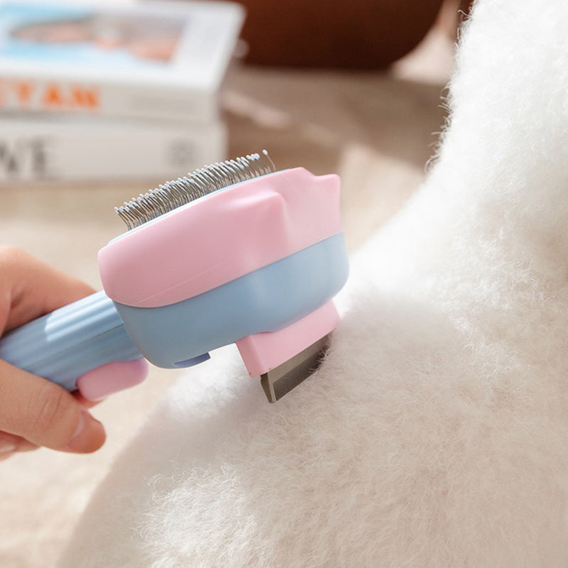 Wefulfil pet deshedding brush for dogs and cats removing white fur from fluffy pet with ergonomic handle