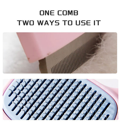 Wefulfil pet deshedding brush for dogs and cats pink dual sided comb with stainless teeth and rubber bristles removing loose fur