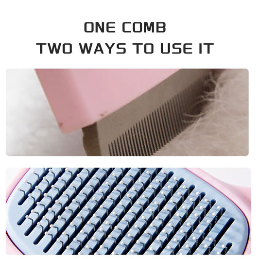 Wefulfil pet deshedding brush for dogs and cats pink dual sided comb with stainless teeth and rubber bristles removing loose fur