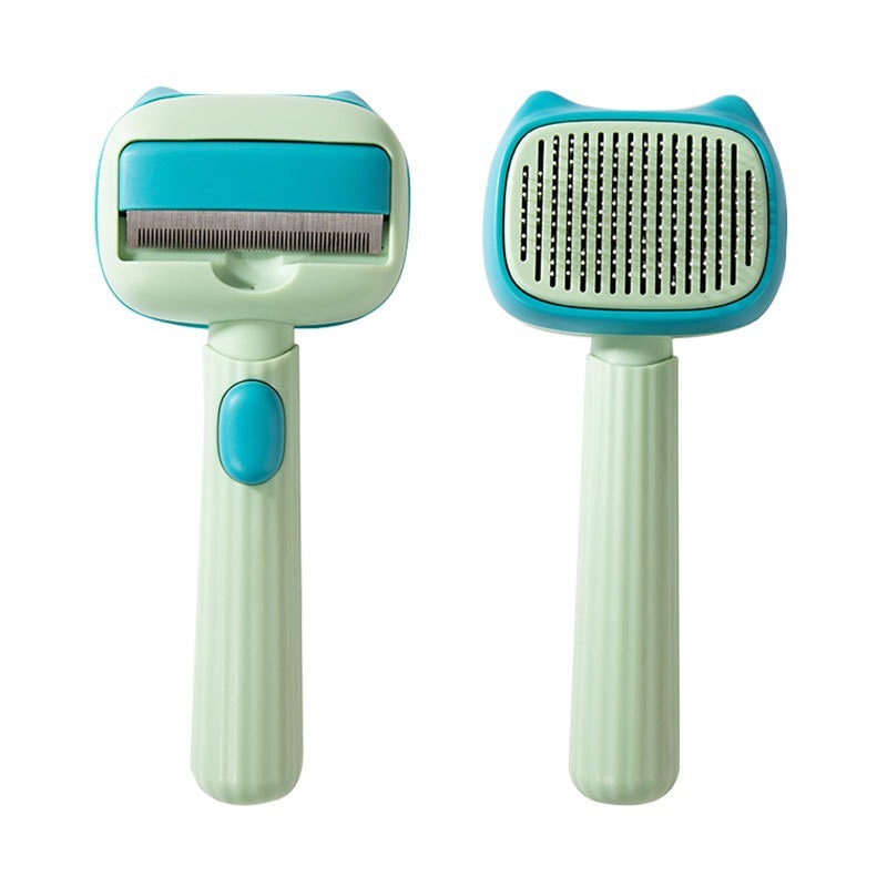 Wefulfil dual sided mint grooming tool pet deshedding brush for dogs and cats with ergonomic handle