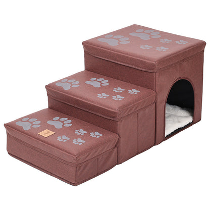 Wefulfil foldable dog stairs with storage three step padded stairs with hidden cubby bed
