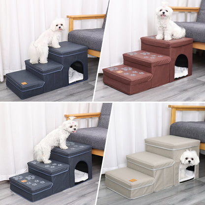 Wefulfil foldable dog stairs with storage in four colors with paw print steps and cozy cubby