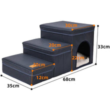 Wefulfil foldable dog stairs with storage three step navy fabric pet stairs with built in cubby