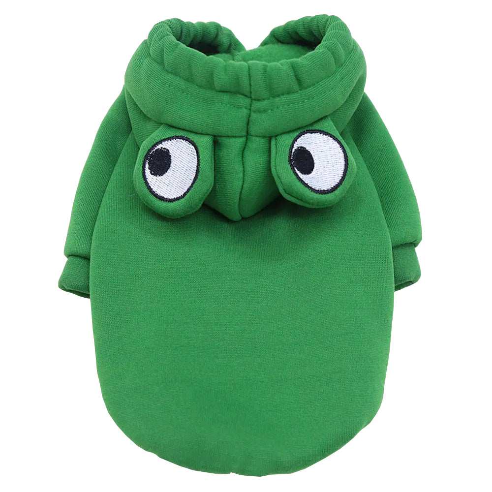 Adorable Frog Halloween Costume green pet hoodie with playful frog eyes on hood for small dogs or cats by Dropshipman