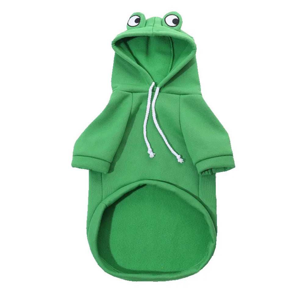 Adorable Frog Halloween Costume green pet hoodie with frog eye hood and drawstrings for small dogs by Dropshipman