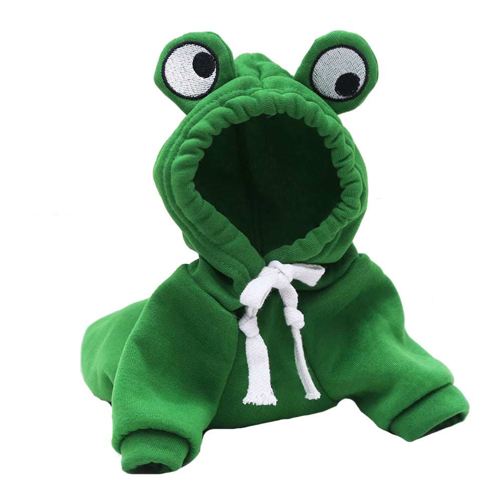 Dropshipman Adorable Frog Halloween Costume for small pets green hoodie with frog eyes and white drawstring