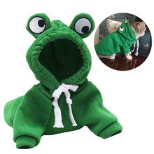 Adorable Frog Halloween Costume green fleece pet hoodie with frog eyes drawstring for cats by Dropshipman