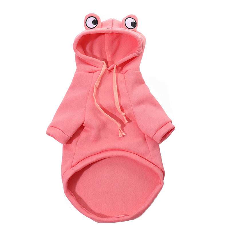 Adorable Frog Halloween Costume pink fleece pet hoodie with frog eyes on hood by Dropshipman