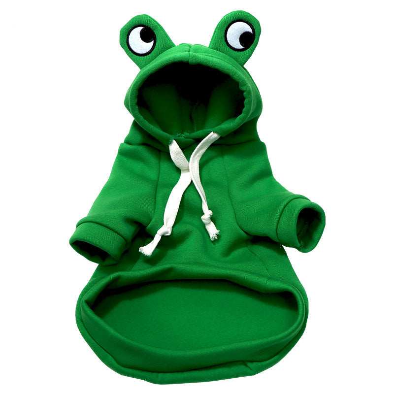 Adorable Frog Halloween Costume green pet hoodie with frog eye hood and drawstrings for small dogs