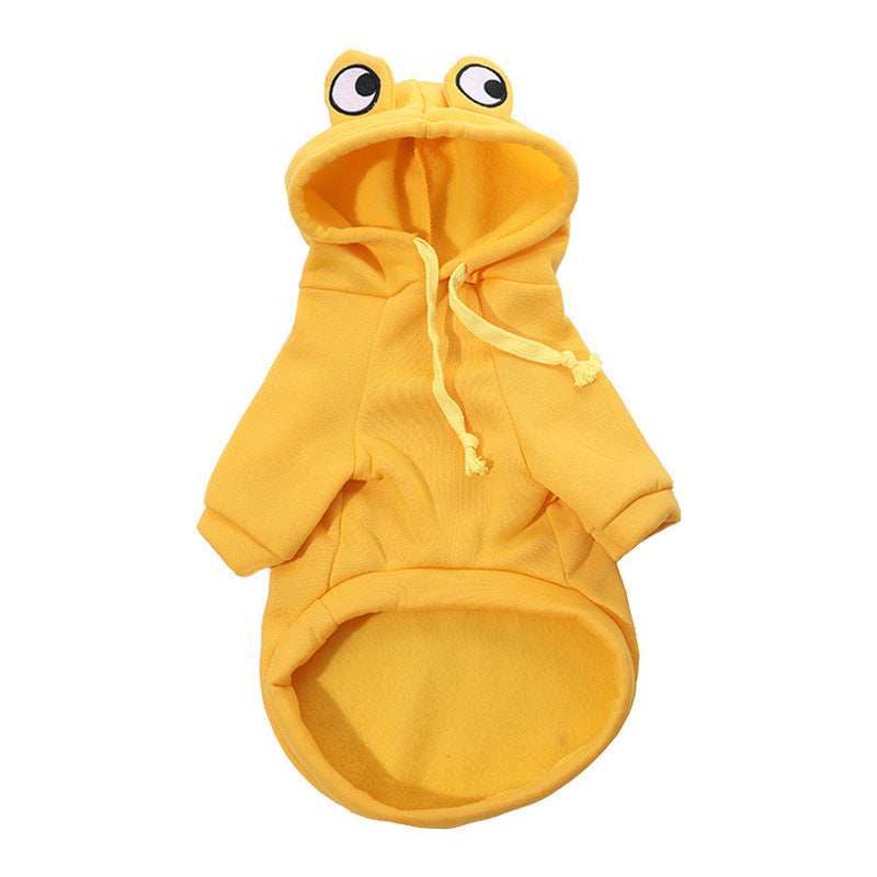 Adorable Frog Halloween Costume yellow fleece pet hoodie with frog eye hood for small dogs and cats