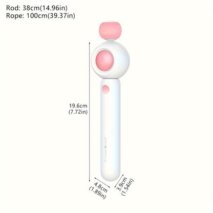 Wefulfil retractable cat wand toy white and pink extendable wand with push button handle and 100cm rope measurements