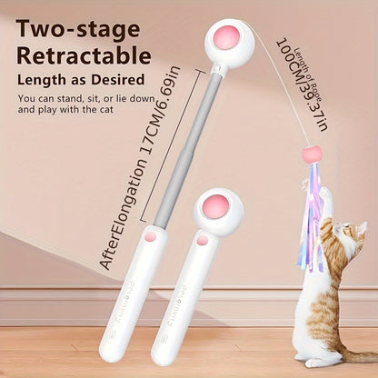 Wefulfil retractable cat wand toy white pink two stage extendable wand with tassel lure and playful cat