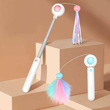 Wefulfil retractable cat wand toy set with pastel feather and holographic tassel in white handles