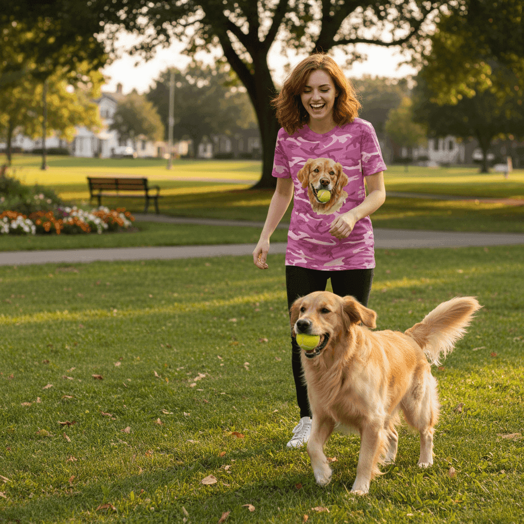 Golden Retriever Ball Tee - Playful Fetch Camo Shirt - Purrfect Pet Haven