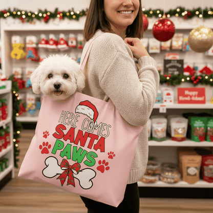 Santa Paws Holiday Tote with Festive Paw Prints for Dogs - Purrfect Pet Haven