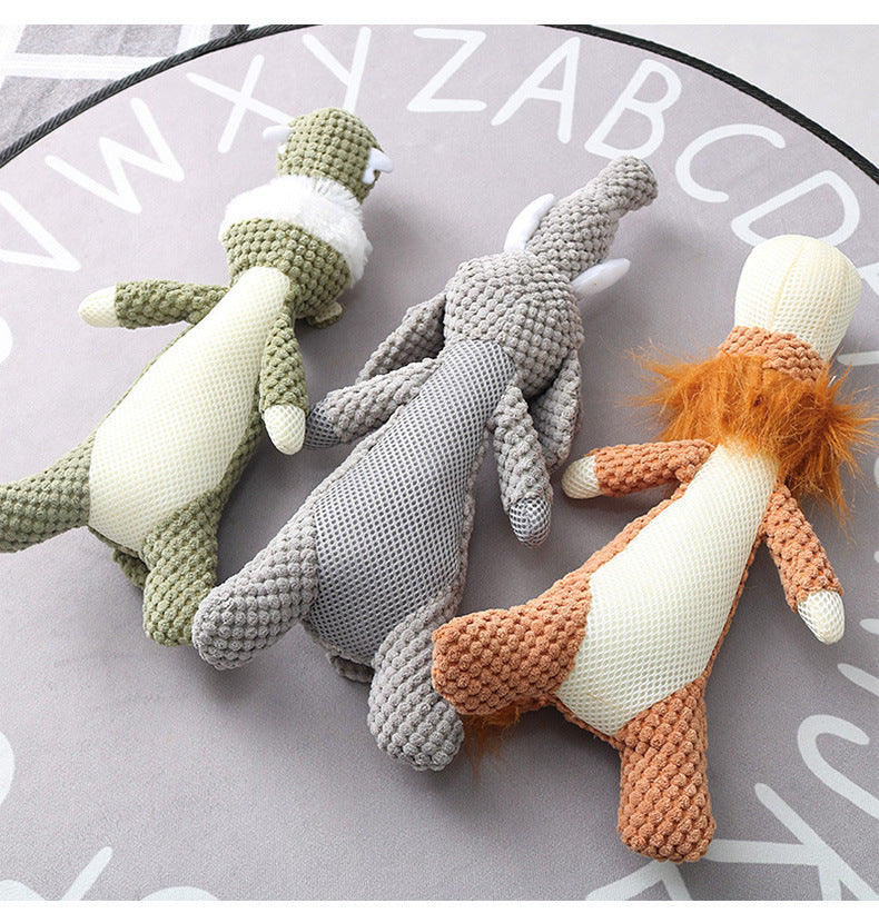 Wefulfil Plush Cartoon Animal Dog toys set of three textured soft chew toys for dogs in green gray and orange