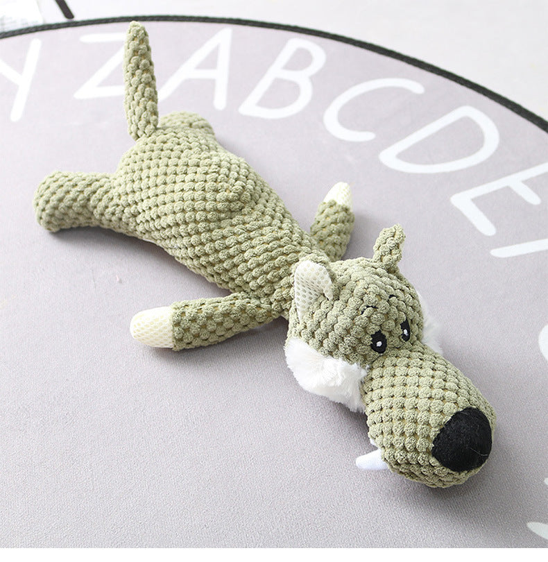 Wefulfil Plush Cartoon Animal Dog green textured knitted chew toy with soft filling for pets