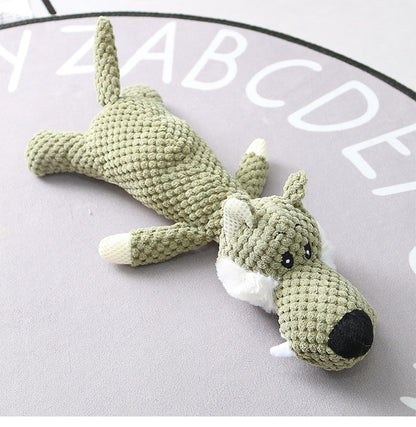 Wefulfil Plush Cartoon Animal Dog green textured knitted chew toy with soft filling for pets