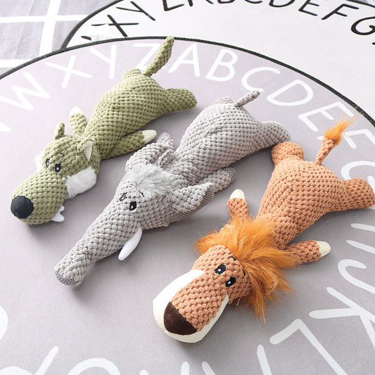 Wefulfil Plush Cartoon Animal Dog chew toys set of three textured plush animals crocodile elephant and lion for dogs