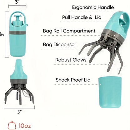 Wefulfil Portable Dog Poop Scooper with ergonomic handle, robust claws, bag dispenser, and shock proof lid