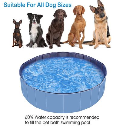 Wefulfil Portable Foldable Dog Pool filled with water shown suitable for all dog sizes with five different breeds