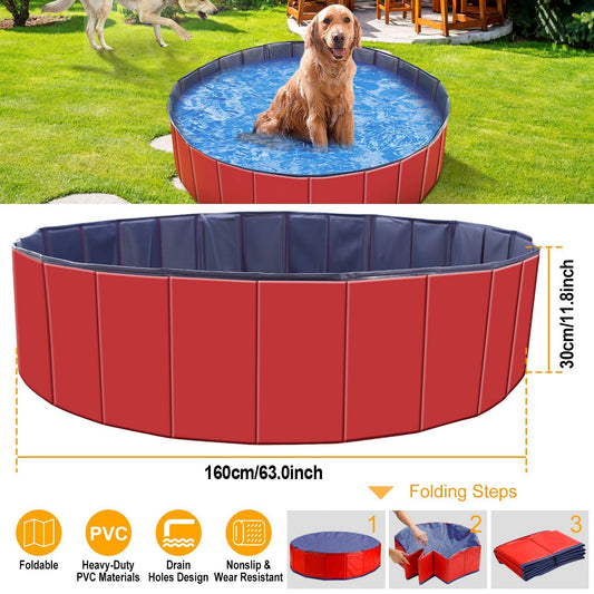 Wefulfil Portable Foldable Dog Pool in red with heavy-duty PVC and non-slip waterproof design