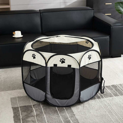 Portable Pet Playpen with mesh sides for safe indoor and outdoor pet containment